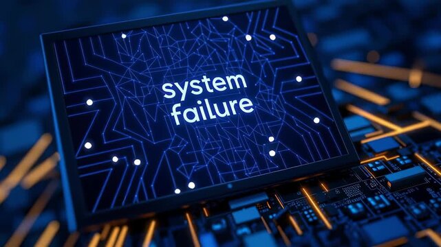 System failure blue screen error message cyber security digital glitch computer monitor circuit board technology data network computer error cyber