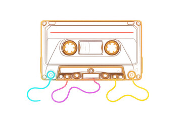Naklejka premium Neon glowing cassette tape with retro vibe