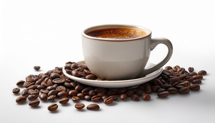 Fototapeta premium beans and a coffee cup displayed on a white background