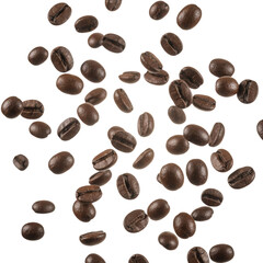 Naklejka premium Scatter of Coffee beans suspended mid air