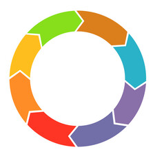 Colorful 8-step circular arrow diagram vector infographic. Perfect for visualizing business cycle, workflow, process, planning, loop, or continuous improvement stages.