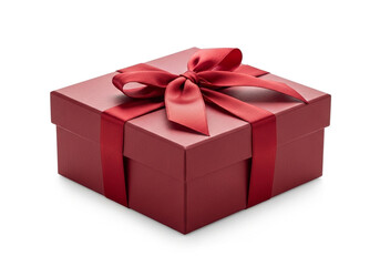 Obraz premium Red gift box with ribbon isolated on white background