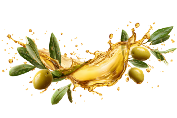 Golden olive splash branch fruit realistic fresh art botanical nature accent. Isolated on transparent.

