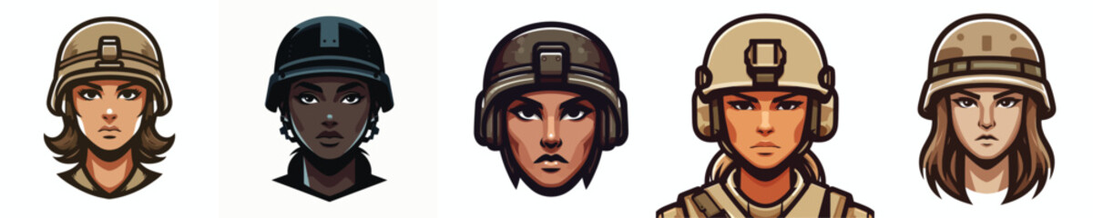 vector avatar of a female soldier's face