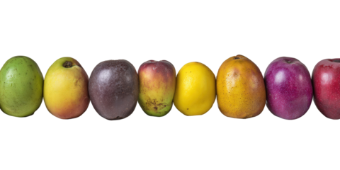 Colorful Assortment of Ripe Fruits in a Row Against Black Background