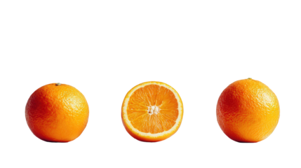Three Oranges on Black Background: One Cut in Half