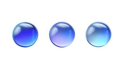 Three Shiny Gradient Blue Spheres on Transparent Background