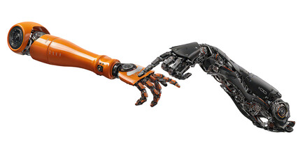 Two Robotic Arms Interacting On Black Background
