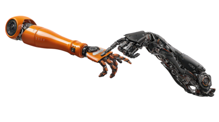 Two Robotic Arms Interacting On Black Background