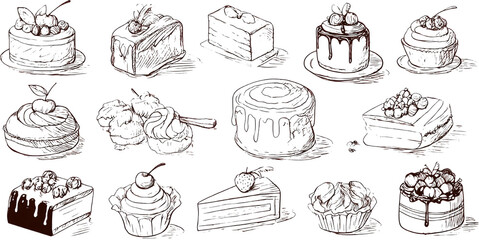 Delicious pixel art dessert food set. sweet collection of cake icons
