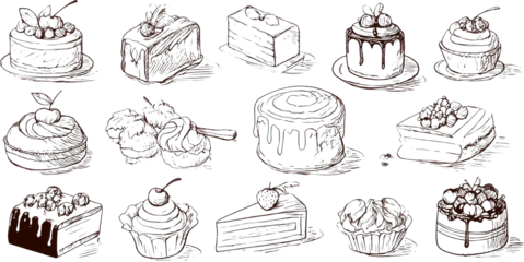 Delicious pixel art dessert food set. sweet collection of cake icons