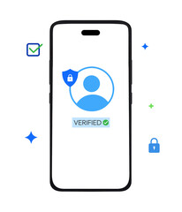 Profile security and verification on the smartphone screen with transparent backdrop