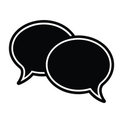 Two black speech bubbles with white outlines on white background chat conversation