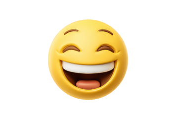 Joyful Yellow 3D Emoji Face with Wide Grin and Closed Eyes on Transparent Background