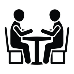 Two people sitting at a round table with chairs vector