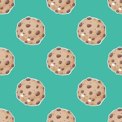 Seamless pattern with cookies, decor elements. colorful vector. hand drawing, flat style. design for fabric, print, textile, wrapper