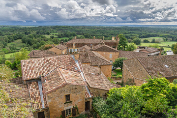 Scenic rural landscape view of Biron medieval village, Dordogne, France 