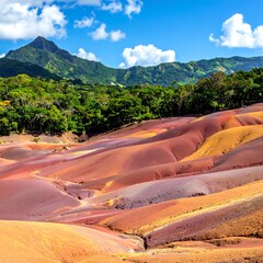 Colorful Hills of Mauritius Landscape.