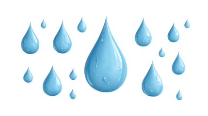 Blue Water Drops on Transparent Background