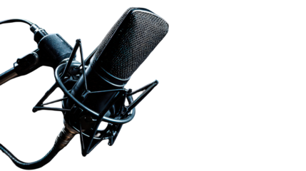 Close Up Dark Metallic Microphone on Black Background