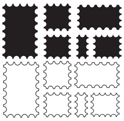 Vector icons. Postage stamp set. Clean postage stamp template. Postage stamp border. Mockup postage stamps. Blank postage stamps. Vector illustration.