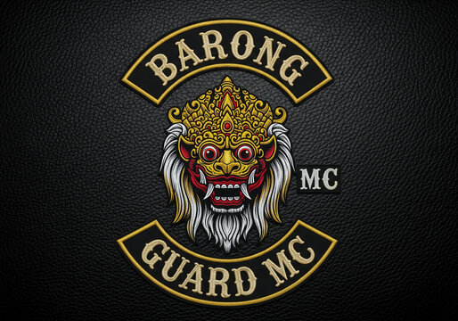 Intricate Barong Guard MC emblem patch embodies fierce protection and cultural heritage on textured leather, exuding power and unity