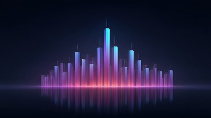 Vibrant Neon Waveform Visualization with Reflective Surface and Dark Background for Modern Digital Art or Music Concept Illustration