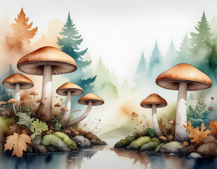 Watercolor Basidiomycota Mushroom