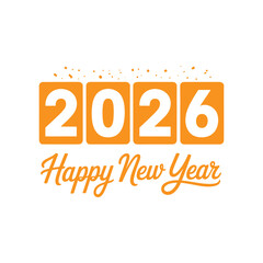 Naklejka premium Happy New Year 2026 Typography Design with Orange Calendar Style