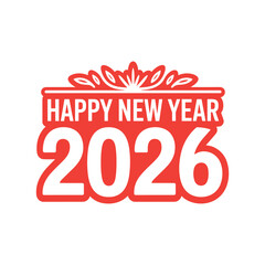 Happy New Year 2026 Greeting Card in Red Typography on White Background