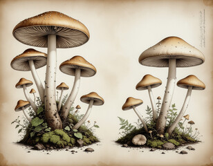 Vintage Basidiomycota Mushroom