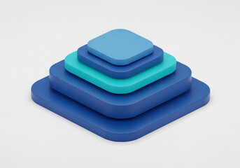 Stack of rounded squares in blue and teal isolated on white background