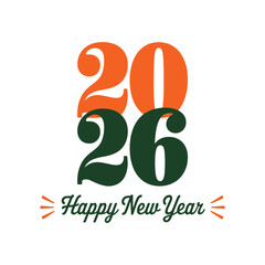 2026 Happy New Year Greeting Card with Orange and Green Typography