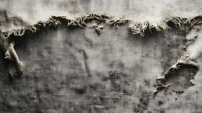 Frayed beige fabric edge with weathered cloth surface