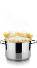 Stainless steel pot filled with boiling pasta, 
