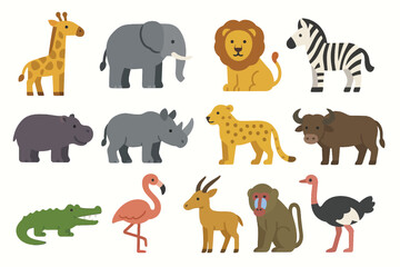 Obraz premium Cute cartoon safari animals collection on white background