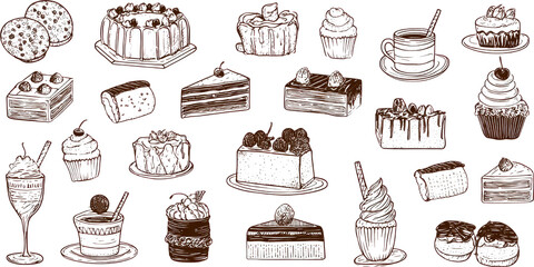 Delicious chocolate dessert cake sweet pixel icon collection for craving
