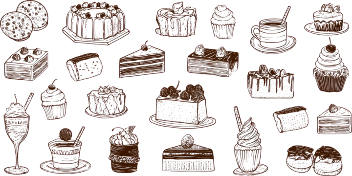 Delicious chocolate dessert cake sweet pixel icon collection for craving