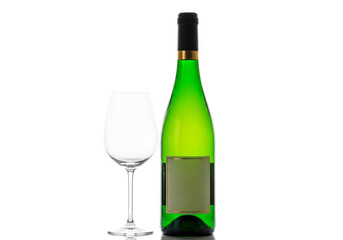 Green bottle of wine with a glass isolated on white