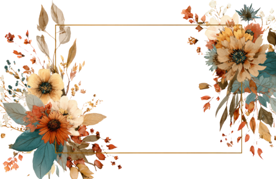 Warm autumn floral frame with watercolor flower for wedding invitation