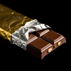 Chocolate bar with foil partly unwrapped