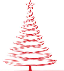 Joyful red spiral christmas tree illustration on transparency background