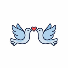 Obraz premium Two doves kissing with a heart between them in a cartoon style 