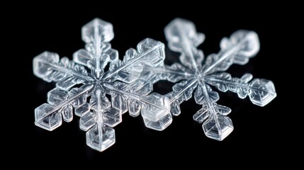 Fototapeta premium Beautiful close-up of delicate snowflakes showcasing intricate crystal structures and unique patterns against a dark background of winter magic and chill