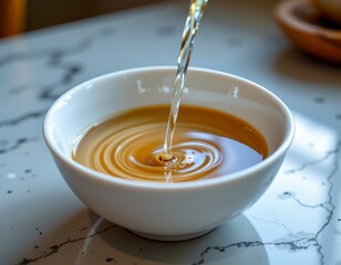 A moment of tranquility with a cup of coffee being poured into itself.