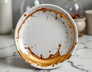 A bowl with a dripping honey glaze on it.