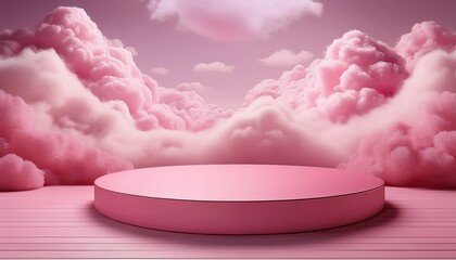 pink cloud filled sky with a pink podium in the center peaceful serene