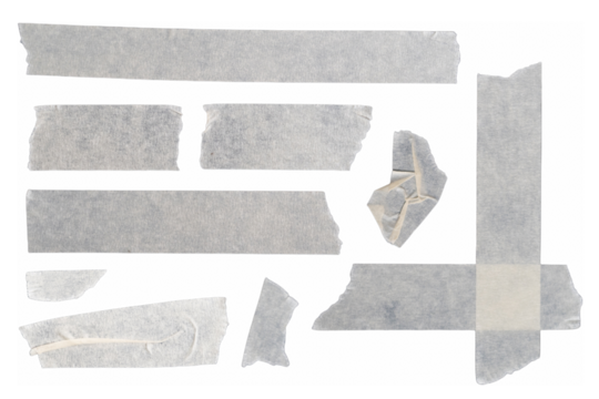 set of masking tape, paper adhesive tape or strips isolated on black background, crumpled paper or sticky snips, poster design overlays or elements, grunge and wrinkle