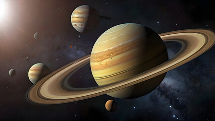 Naklejka premium Saturn with Planets in Outer Space