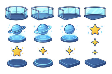 Set of futuristic platforms and symbols with stars and planets